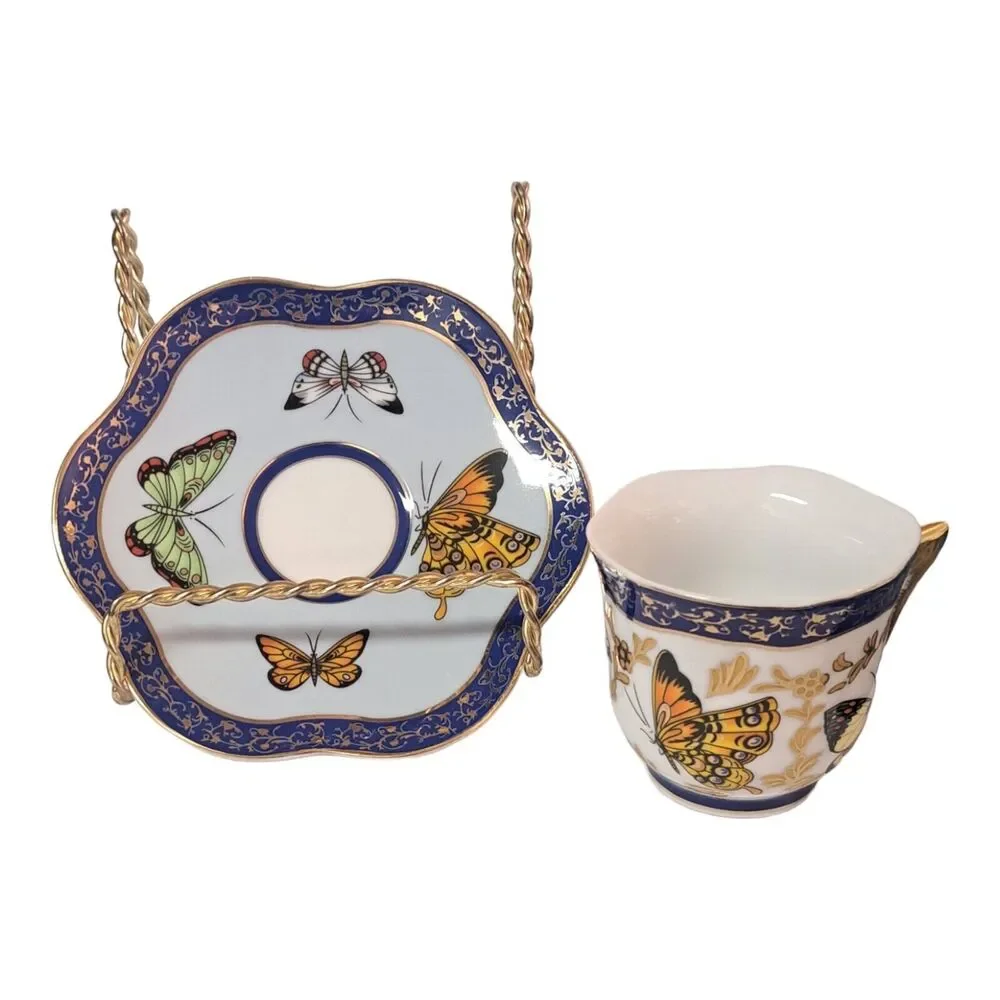 Formalities by Baum Bros Set of 2- Butterflies Demitasse Teacup‎ & Saucer